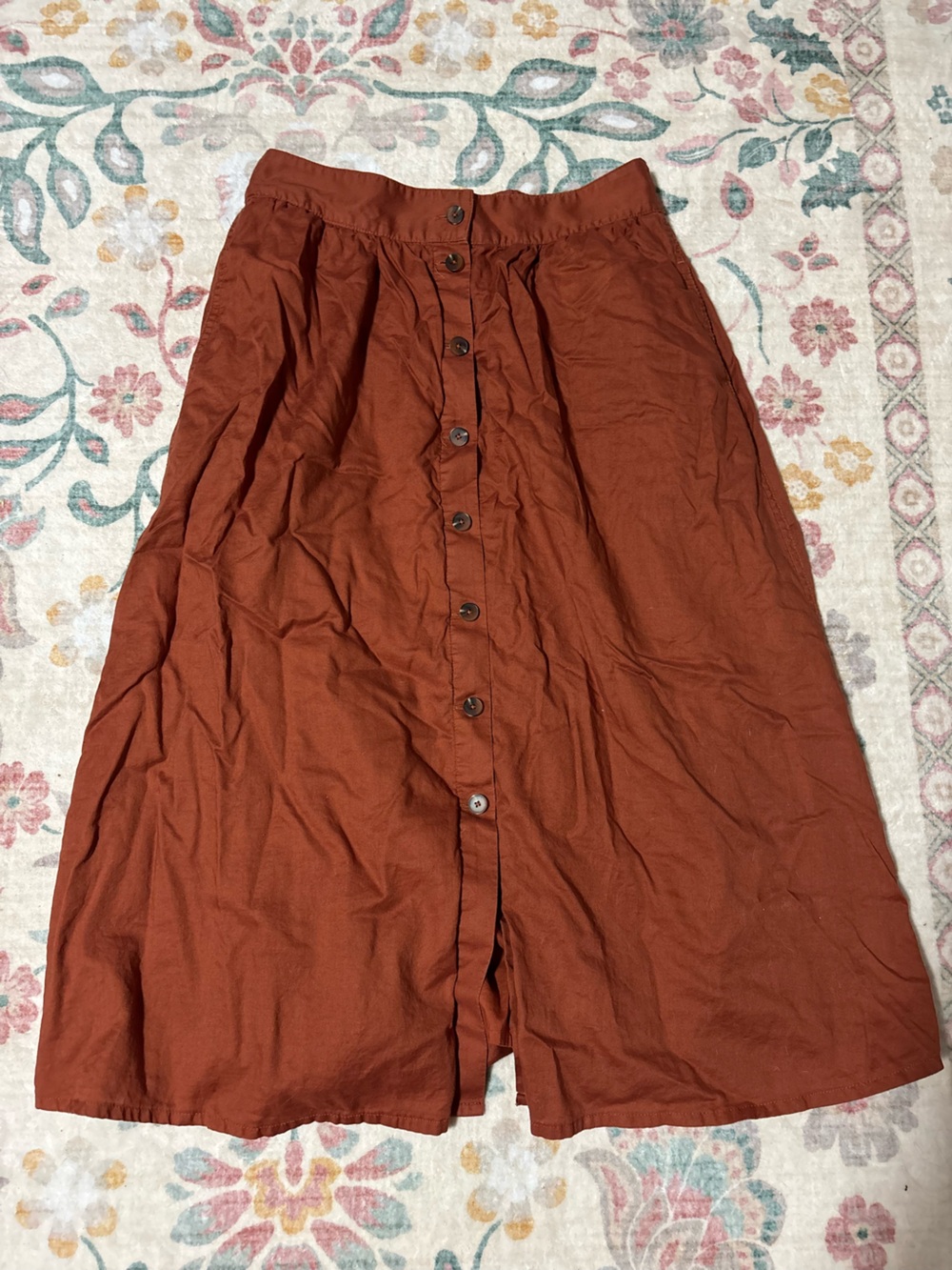 Madewell Button-Front Midi Skirt in Rust